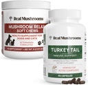 Real Mushrooms Turquía Tail for Humans (90ct) &amp; Mushroom Pet Relax Chews (60 Chews) - Bundle for Immunity & Relaxation - Vegan, Non-GMO, Gluten-Free, Grain-Free Mushroom Extract Suplementos