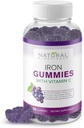 Gummies de hierro con vitamina C para adultos &amp; niños - suplemento de hierro rojizo para anemia por deficiencia de hierro, apoyo a células rojas de sangre, energía, función inmune, salud cerebral, absorción máxima, sabor de uva vegano