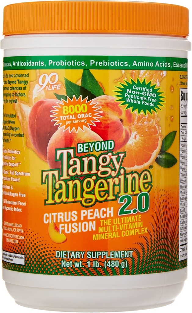 Youngevity Beyond Tangy Tangerine 2.0 Citrus Peach Fusion Multi-Vitamin & Mineral Complex - Hecho con alimentos naturales y completos Ø ORAC (3 Canisters)