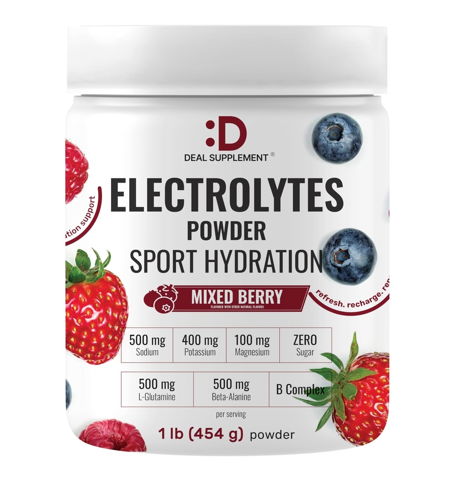 DEAL SUPPLEMENT Daily Electrolyte Hydration Powder – Sugar Free Drink Mix – Mixed Berry Flavor – 45 Servings – Balanced Formula with Potassium, Magnesium, B Vitamins, Glutamine & Beta‑Alanine*
