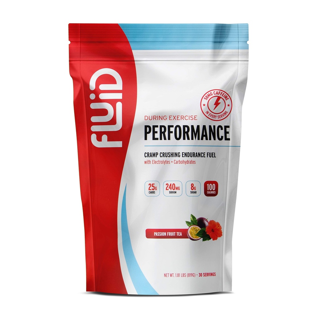 Fluid Performance - Low Sugar Endurance Fuel Sports Drink Mix with Electrolytes, All Natural Ingredients, Gluten-Free for Before or During Exercise (Passion Fruit Tea w/50mg Caffeine, 30 Serving)