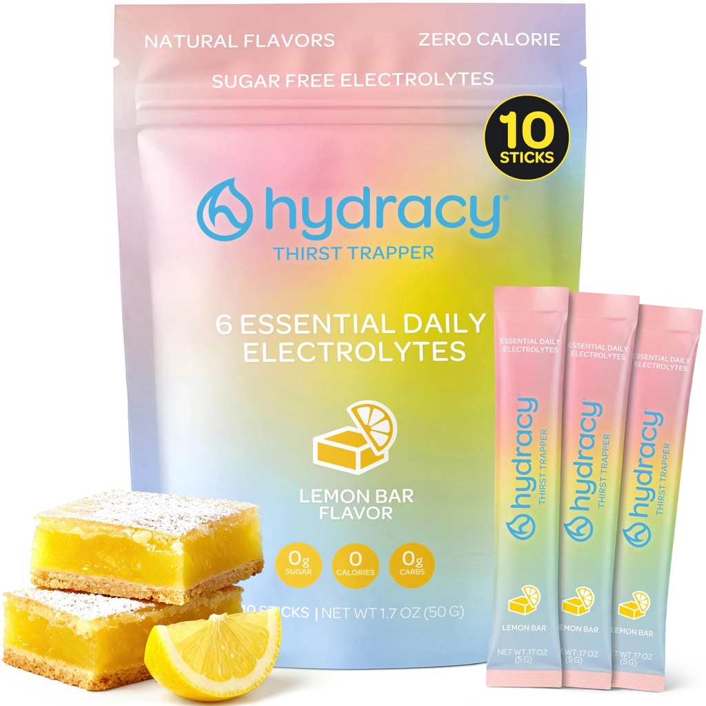Hydracy Electrolyte Powder Packets - Low Sodium Sugar Free Hydration Drink Mix - 6 Electrolytes + 80 Trace Minerals French Grey Sea Salt - Zero Sugar Zero Calorie - Keto Vegan Non-GMO, 10 Count