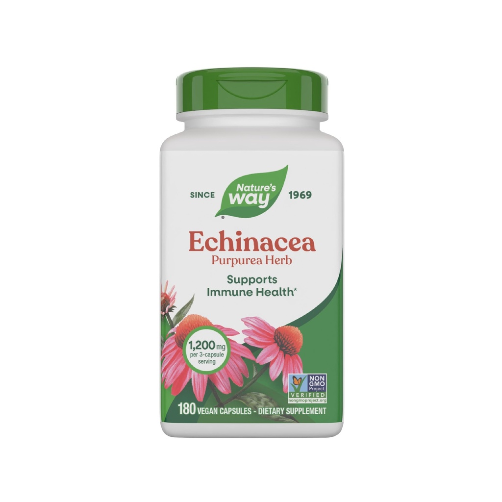 Nature's Way Echinacea Purpurea Herb, Immune Support Supplement*, 1200 mg per 3-capsule serving, Non-GMO Project Verified, Vegan, 180 Capsules