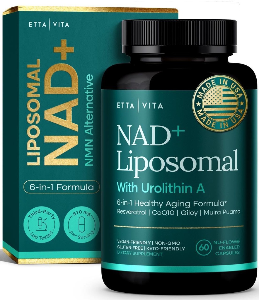 Liposomal NAD+ Supplement - Resveratrol, Urolithin A, CoQ10 & Muira Puama (Made in USA) NAD Supplement for Natural Energy, Brain Fog, Digestion, Detox, Gut Health, Microbiome, NR NMN Replacement
