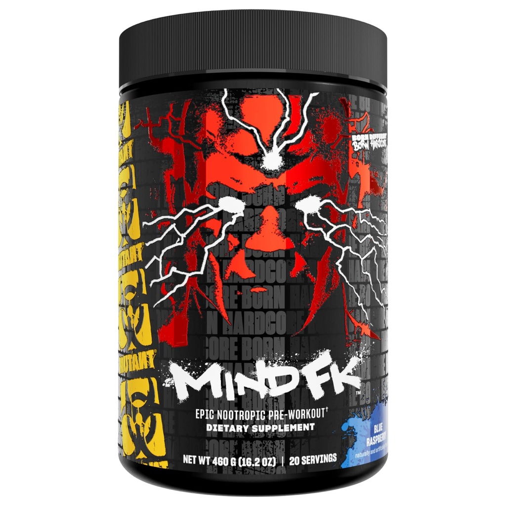 Mutant Mind FK - Epic Nootropic Pre-Workout - Brain Supplement for Mental Focus - 20 Serve - Blue Raspberry - 460g