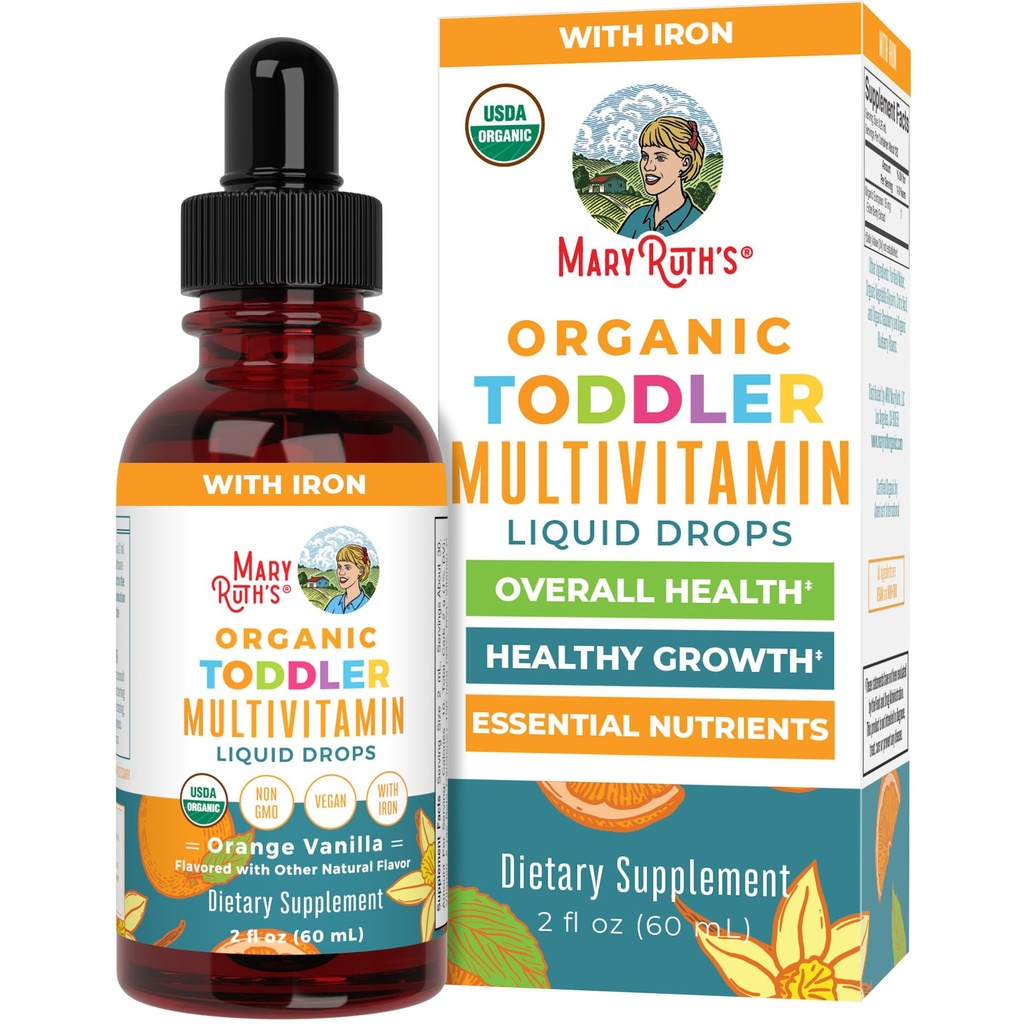 MARYRUTH'S Organics Multivitamin & Multimineral with Iron for Toddlers | USDA Organic | Sugar Free | Multivitamin Liquid Drops for Kids Ages 1-3 | Immune Support | Vegan | Non-GMO | 2 Fl Oz