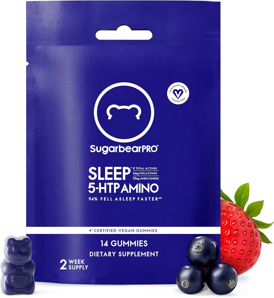 SugarBearPro Sleep Gummy 14 Day Supply, Extra Strength Melatonin 6mg, for Men &amp; Women, Vegan Vitamin B6, L-Theanine, 5 HTP, Valerian, Sleep Aid for Adults &amp; Teens, Certified Kosher