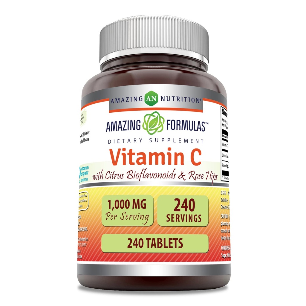 Amazing Formulas Vitamin C with Rose HIPS and Citrus Bioflavonoids | 240 Tablets Supplement | Non-GMO | Gluten Free | Made in USA