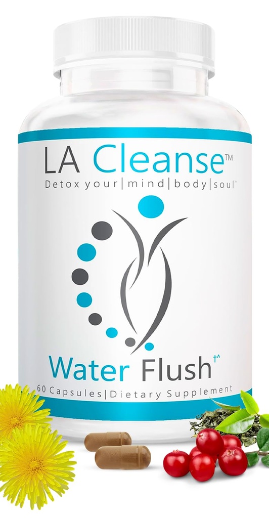 Water Flush - Natural Water Away Pills for Swollen Legs & Feet - Water Retention Pills for Swelling & Bloat Relief with Potassium, B-6, Dandelion & Green Tea - 60 Count