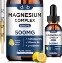 Suplemento de Magnesio Glycinate Líquido, Complejo de Magnesio Triple con Citrato, Malate 500mg Ashwagandha, L-Theanine, Vitamina B6 para el sueño, calma, alivio de estrés, hueso, musculo, mood - sabor limón