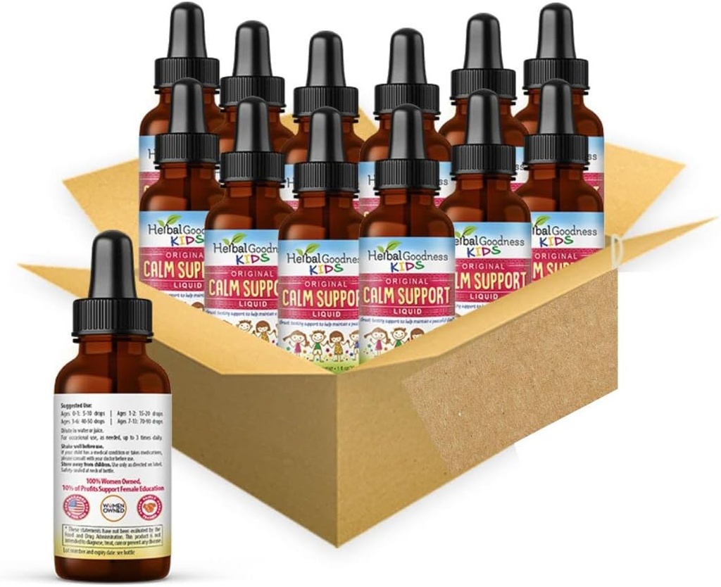 Herbal Papaya Kids Calm Support Liquid Extract 1oz con Magnesium Glycinate, Magnesium Citrate, Kids Multivitamin - Magnesium para niños - 1oz Bottle, 12 Unidades