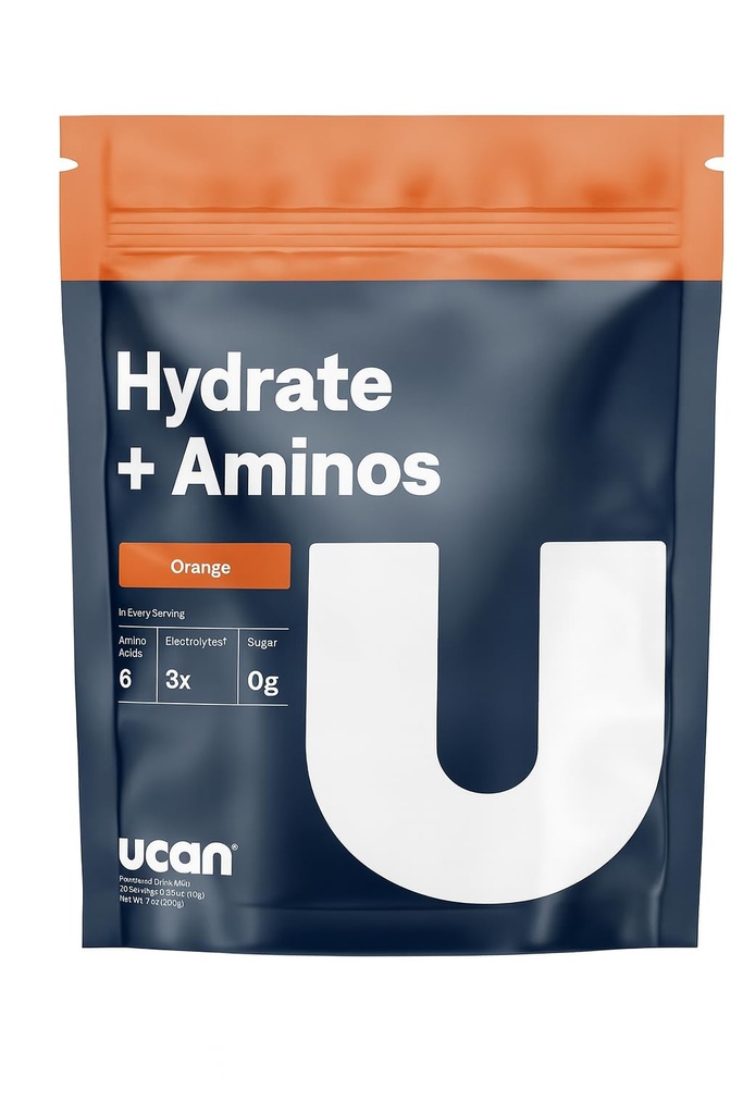UCAN Hydrate + Aminos Packets, Orange, 10 Count, Keto, Sugar-Free Electrolyte + Muscle Recovery, Essential Electrolytes + EAAs & BCAAs, Non-GMO, Vegan, for Runners, Gym-Goers, Performance Athletes