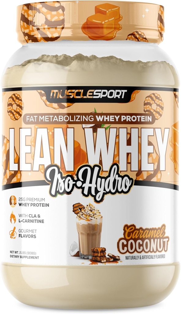 Musclesport Lean Whey Revolution™ Protein Powder - Whey Protein Isolate - Low Calorie, Low Carb, Low Fat, Incredible Flavors - 25g Protein per Scoop (2LB, Coconut Caramel)
