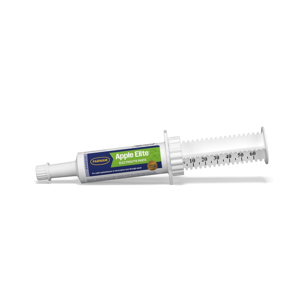 Farnam Apple Elite Electrolyte Paste Supplement for Horses, 60 cc Syringe, Replaces Vital Minerals, Hydration Electrolytes for Horses, No Added Sugar, Digestion Support, Muscle Function & Recovery