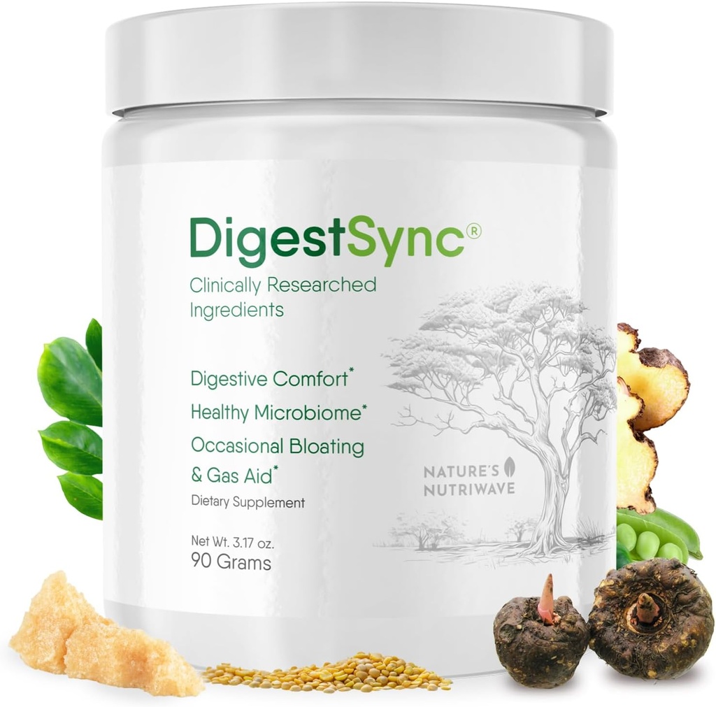 DigestSync Digestion Supplement for Gut Health - Natural Powder for Digestive Support, Bloating Relief for Women &amp; Men, 100% Natural Green Powder - 1 Month Supply