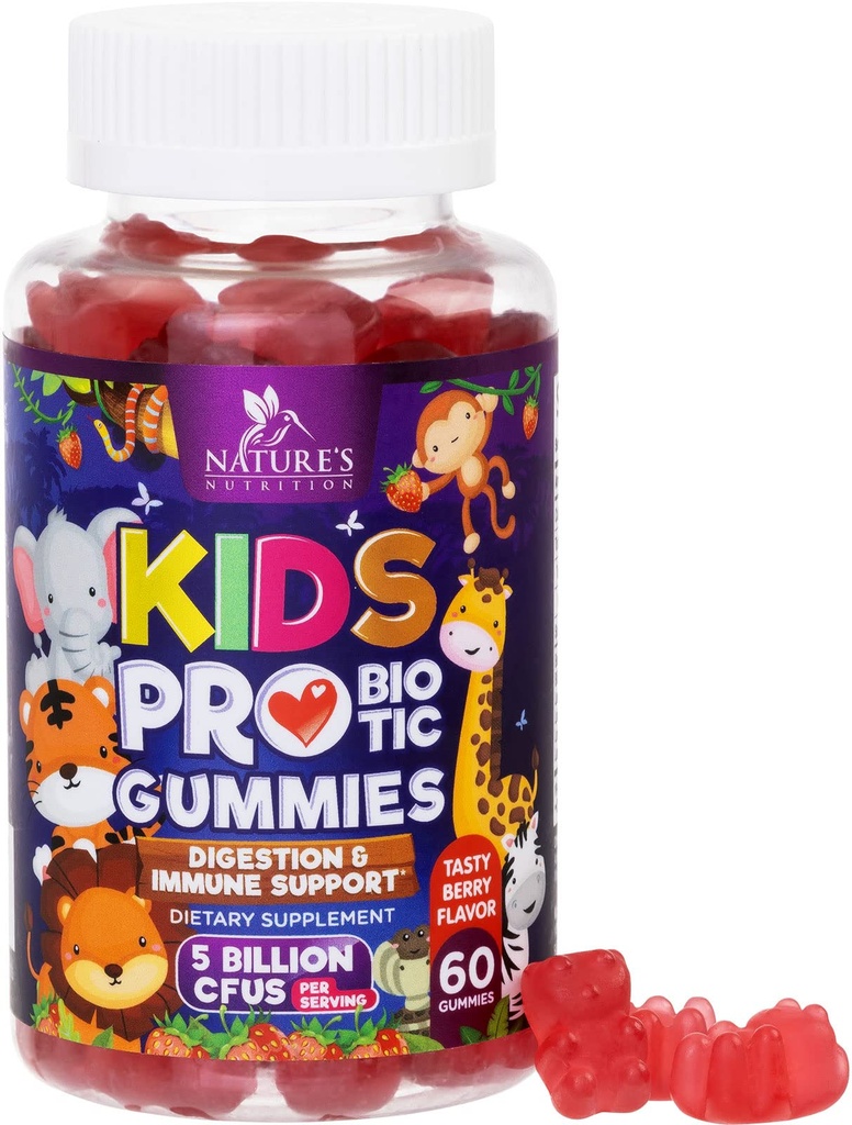Probiotic for Kids - Natural Immune Support & Digestive Health Supplement - Nature's Daily Children's Probiotic Gummy for Ages 4+ Vegan, Gluten, Soy & Dairy Free - Berry Flavored - 60 Gummies