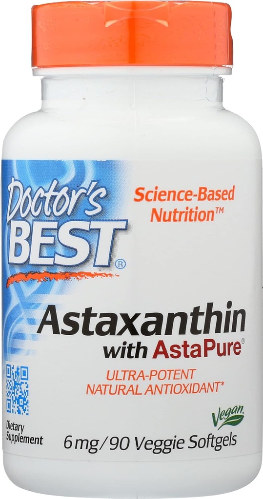 Doctors Best Astaxanthin with AstaPure 6 MG, Non-GMO, Vegan, 90 Softgel (Pack of 1)