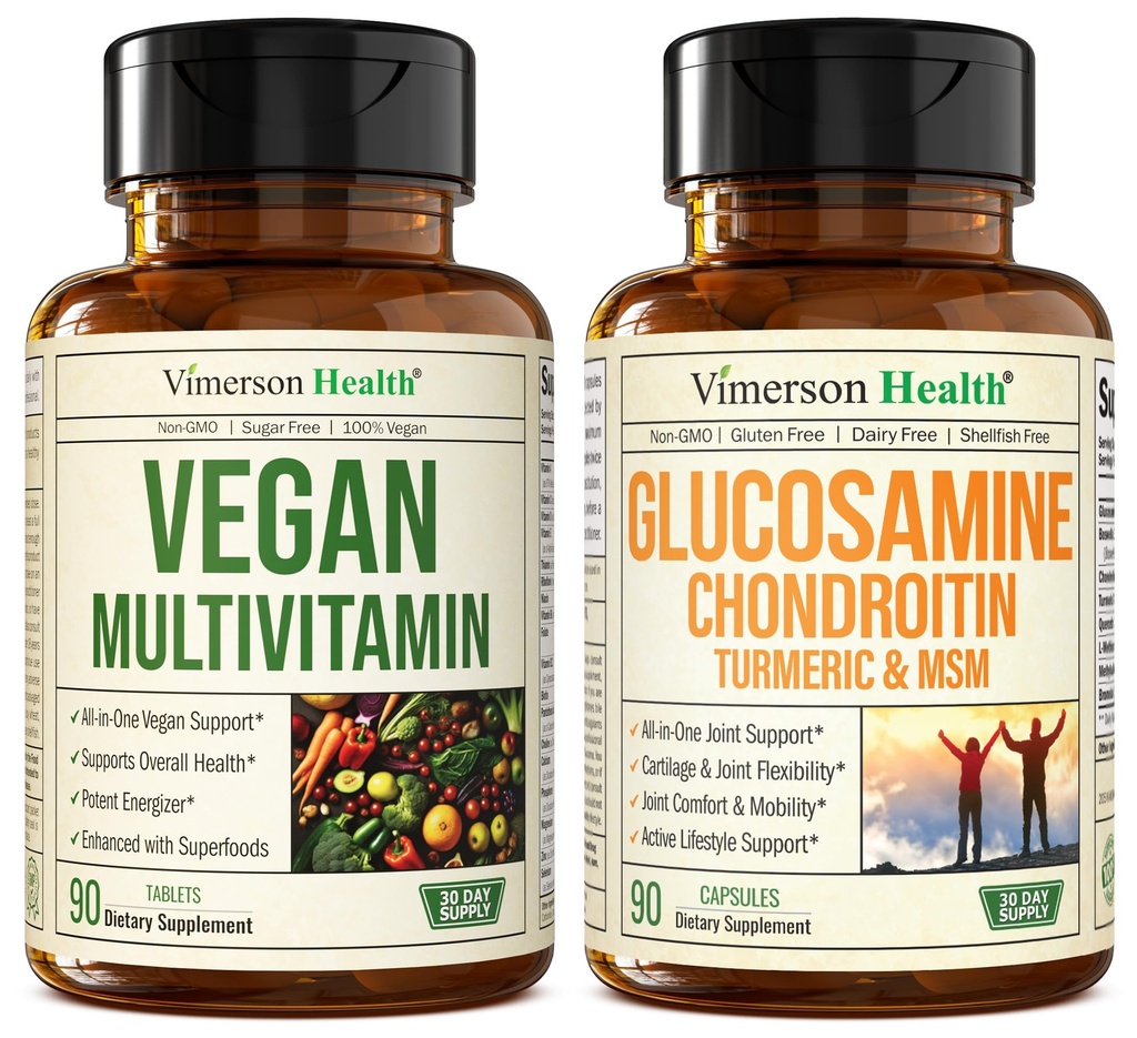 Vimerson Health Vegan Multivitamins for Women and Men & Glucosamine Chondroitin MSM Joint Support Supplement