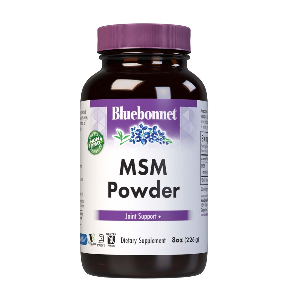 BlueBonnet Nutrition MSM Powder 2600mg - Daily Sulfur Supplement Joint Support for Women & Men* OptiMSM Methylsulfonylmethane MSM Supplement - Non-GMO, Vegan, Gluten-Free - 8oz, 87 Servings