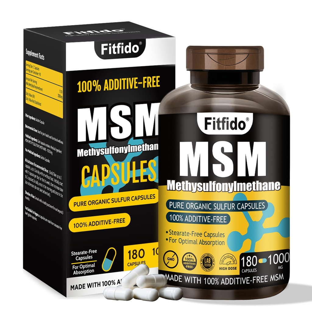 MSM Capsules 1000mg - Organic Sulfur Supplement for Joint Health, Functional Wellness, Hair, Skin & Nails, Non-GMO, Gluten Free, 180 Capsules