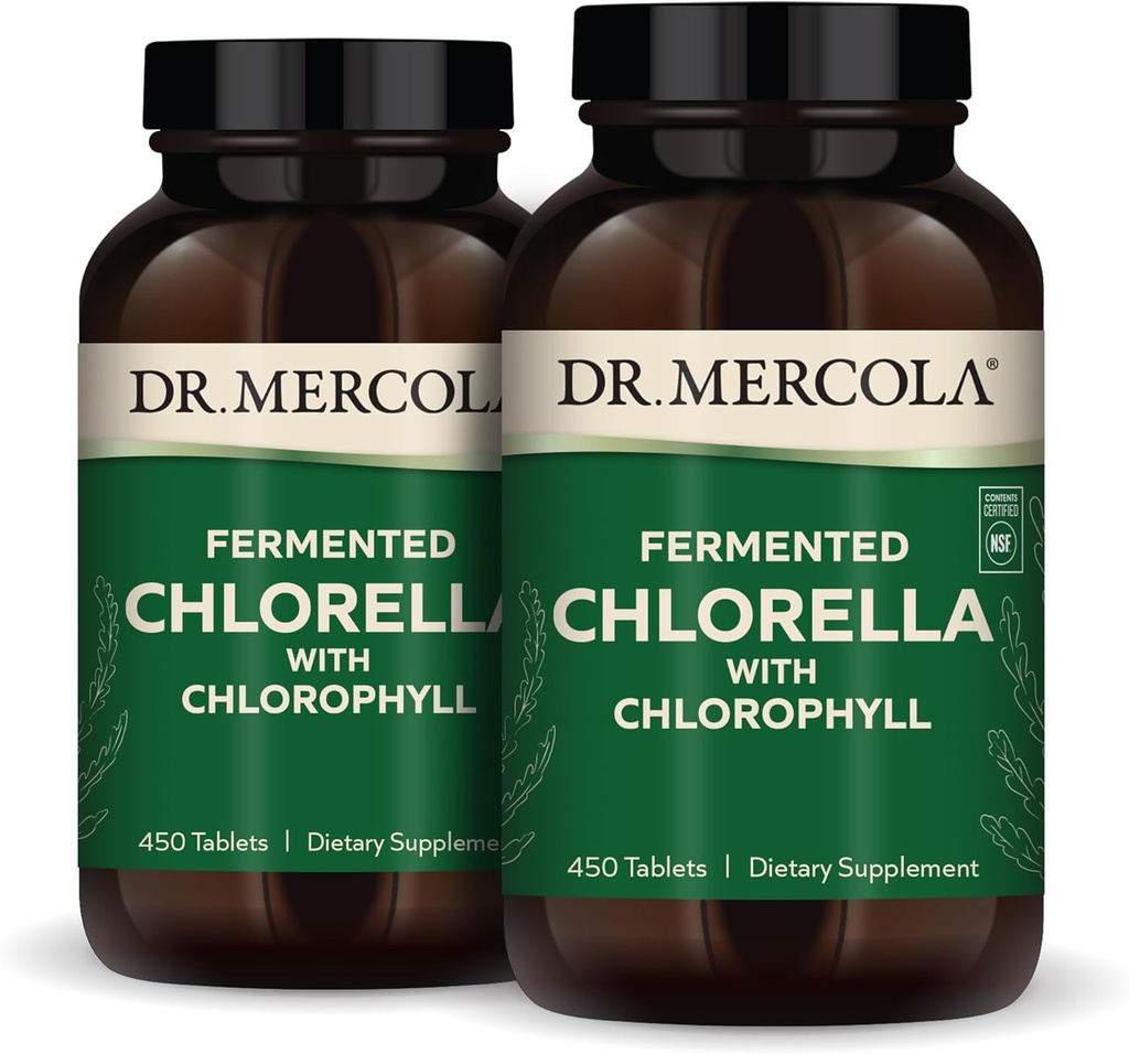 Dr. Mercola Fermented Chlorella with Chlorophyll, 90 Servings (450 Tablets), 2 Bottles, Dietary Supplement, Supports Immune and Organ Health, Non GMO, NSF Certified