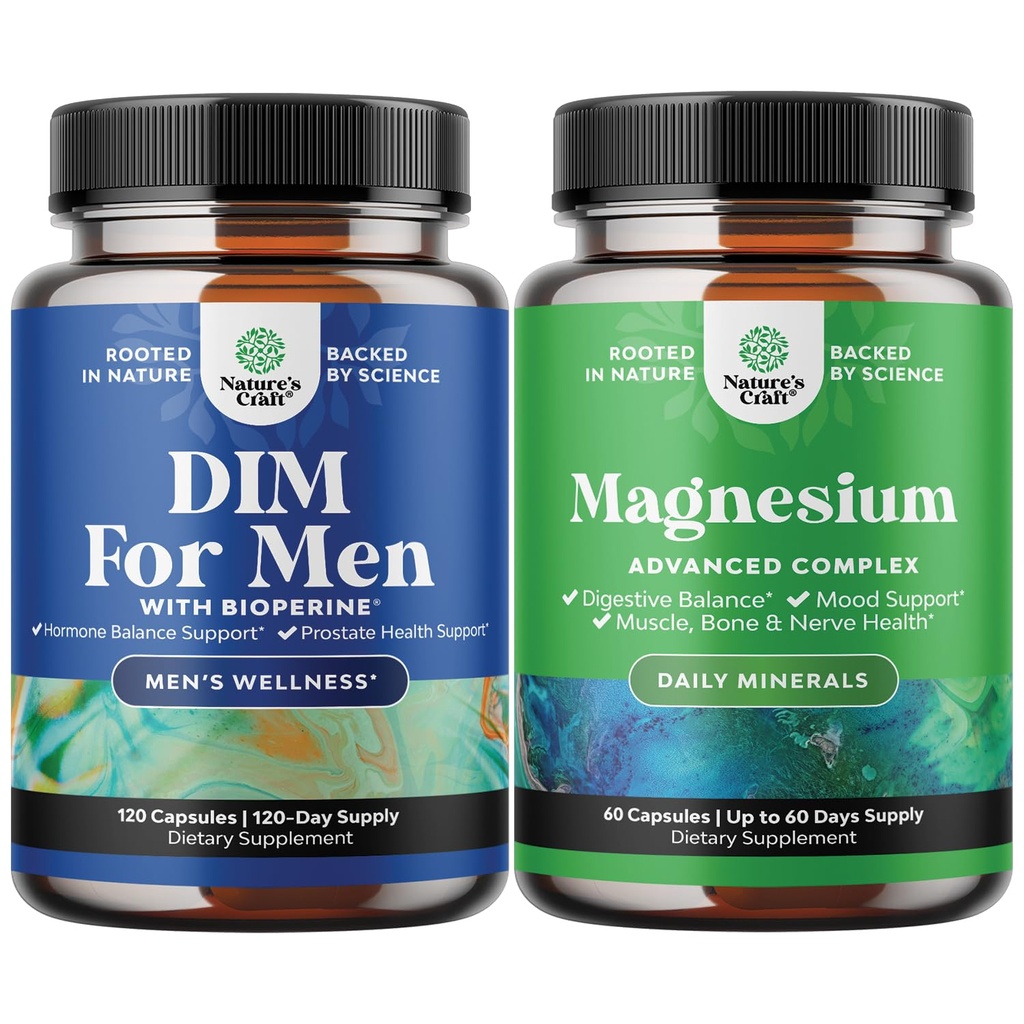 Bundle of DIM Supplement for Men - Diindolylmethane Testosterone Complex - Panax Ginseng Bioperine Grapeseed & Astragalus and High Absorption Magnesium - Magnesium Oxide with Citrate for Sleep & Mood