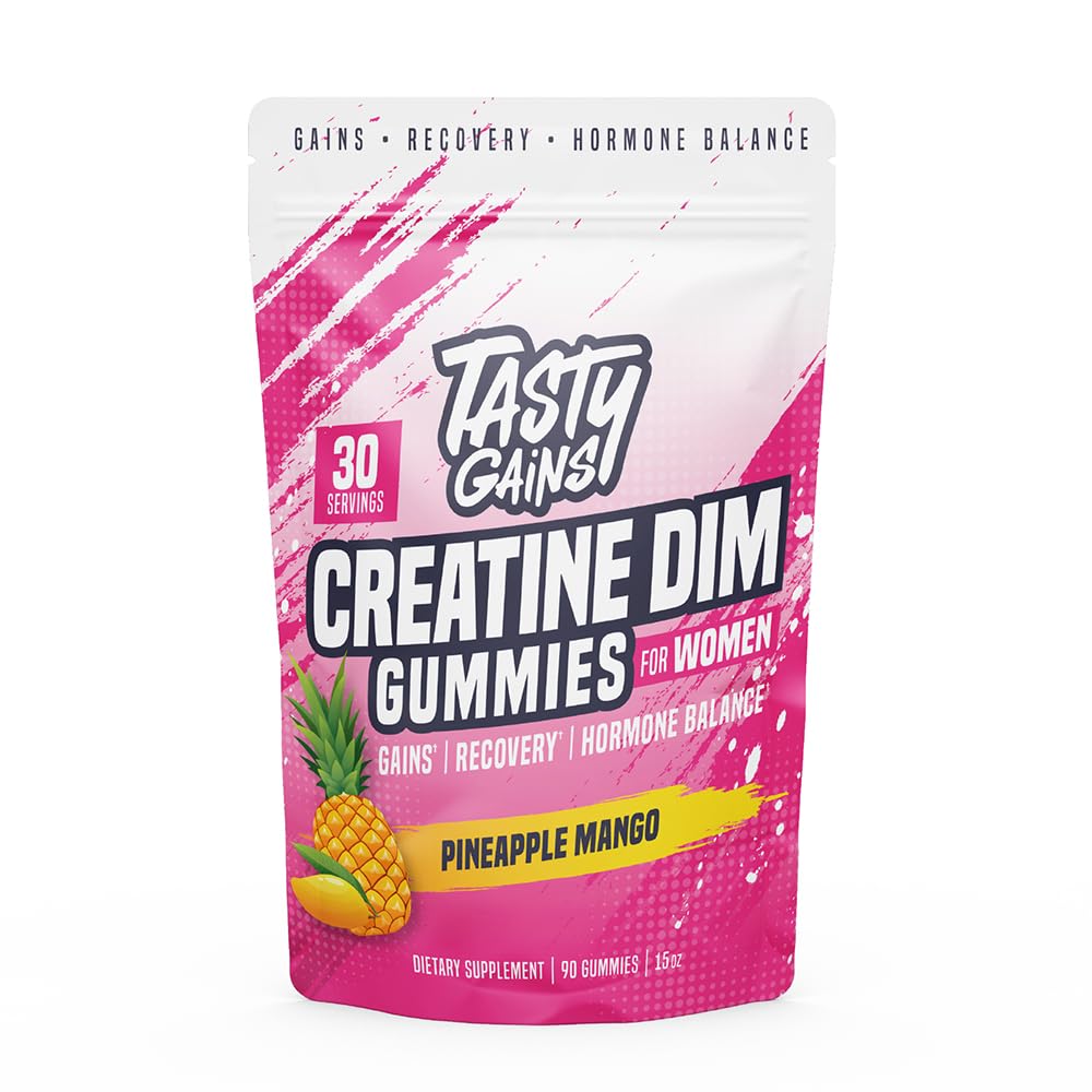 Creatine Gummies for women | 3g Creatine Monohydrate Per Serving | DIM Supplement 100 mg | Estrogen Balance for Women | Hormonal Acne, Hormone Balance, Glute Builder (90 Count, Pineapple Mango)