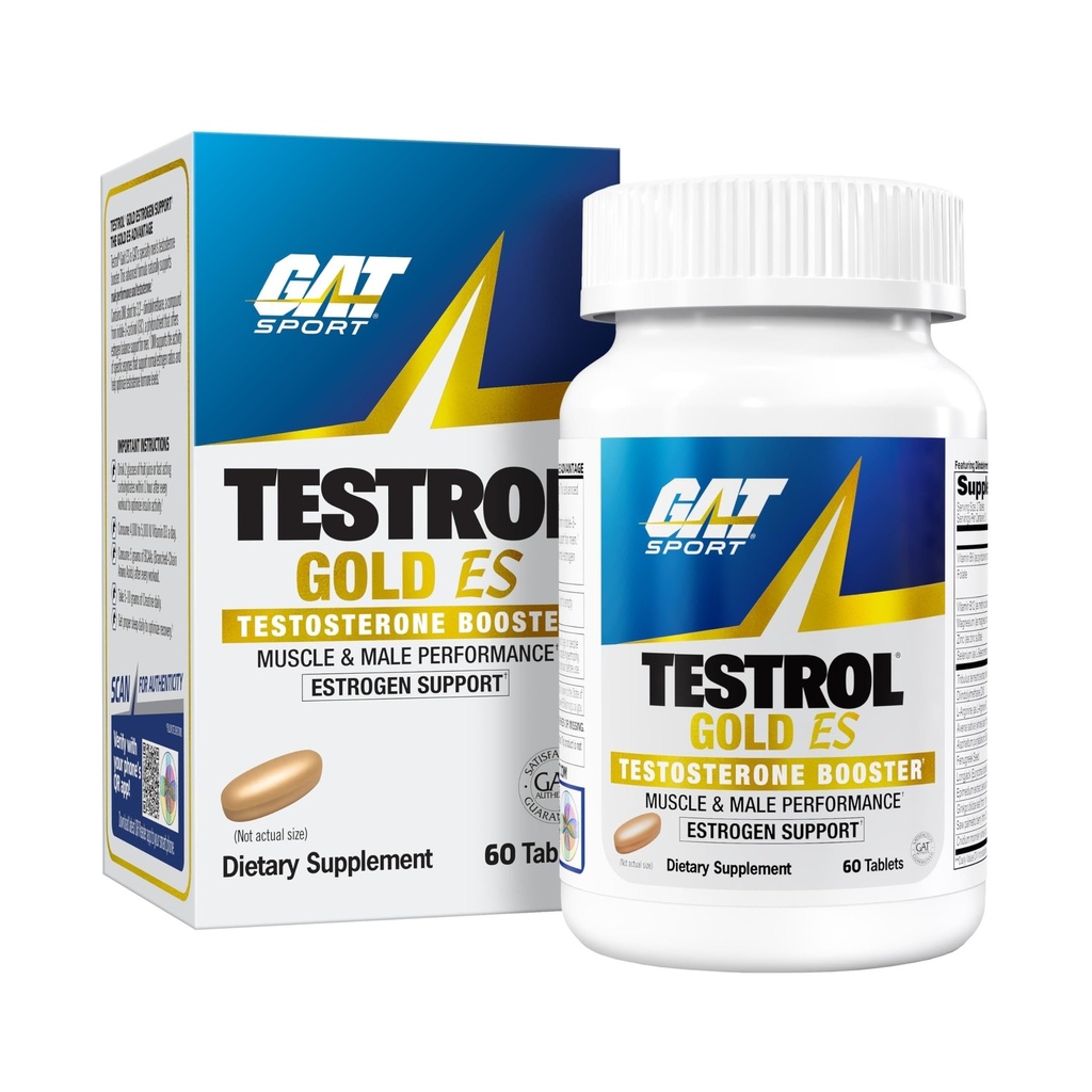 GAT SPORT Testrol Gold ES with Shilajit, Tribulus, DIM, Zinc, Longjack, Fenugreek, Saw Palmetto, Estrogen Balance, 60 Tablets