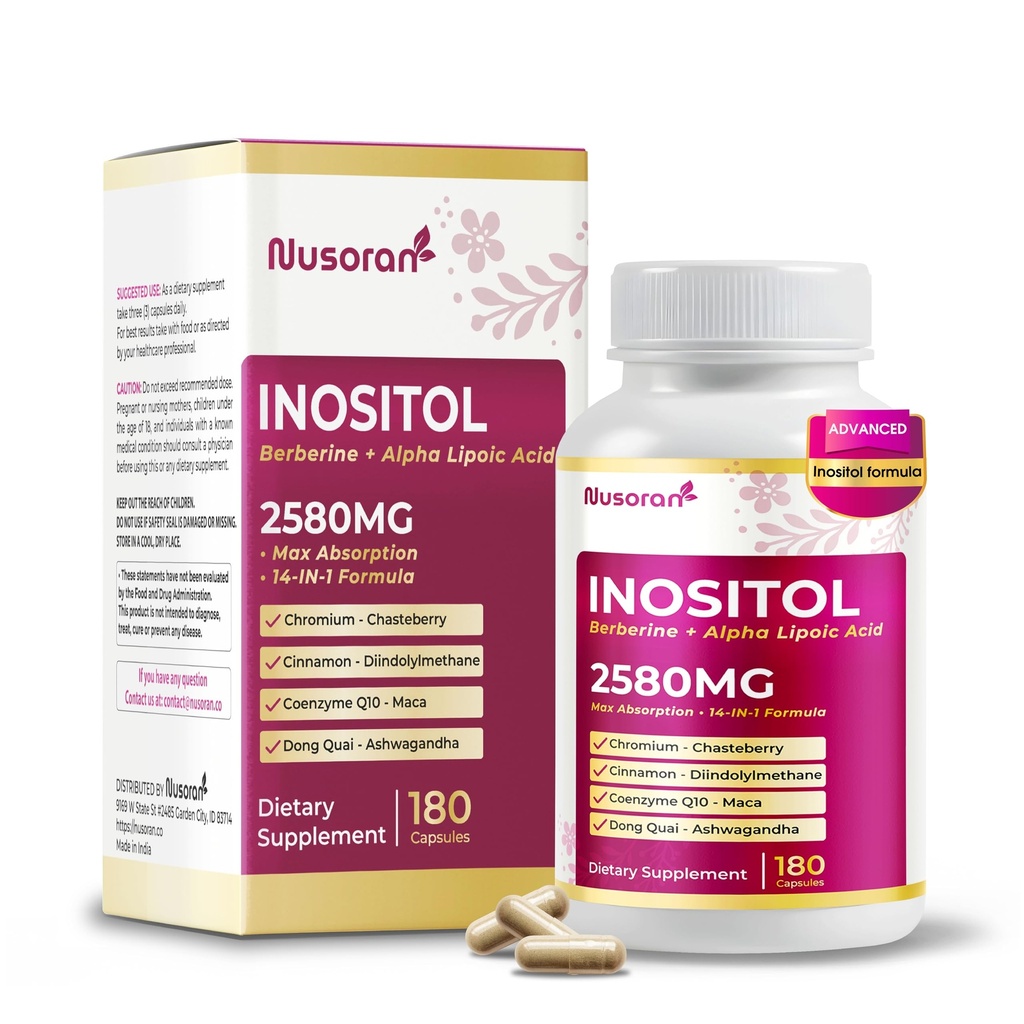 Ultra Inositol 2580mg - 14-in-1 with Berberine, Alpha Lipoic Acid, Chasteberry, DIM - Max Absorption - 180 Capsules - Non-GMO, Gluten-Free, Lab Tested