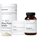 Momentous Three - Creatine Monohydrate Powder (30 Servings), Grass-Fed Whey Protein Powder (Unflavored) & Omega-3 Fish Oil 1600mg - Daily Essentials for Strength, Performance & Lean Muscle Recovery