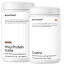 Momentous Creatine Monohydrate Powder & Essential Grass-Fed Whey Chocolate Protein Powder - Supports Strength, Lean Muscle, & Recovery - 20 g Isolate Protein - NSF Certified for Sport - Gluten-Free