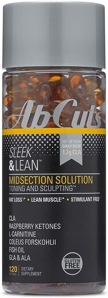 Sleek y Lean - 120 Easy-to-Swallow Softgels - Suplemento CLA, aceite de pescado, aceite de linaza, L-Carnitina - Ayuda a aumentar la oferta antioxidante