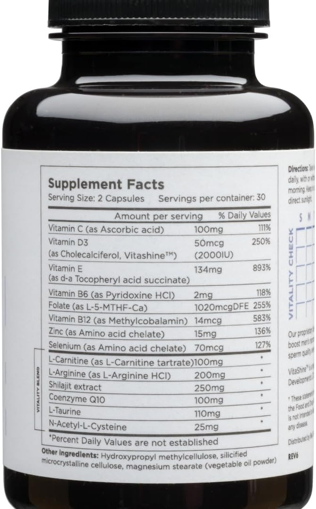 Beli Men Prenatal Multivitamin Preconception Fertility Support, Enhanced Sperm Health, Sperm Count " Motility, Testosterone, 60 cápsulas con vitamina E, B6, B12, Zinc, Folate " CoQ10, 30-Day Supply