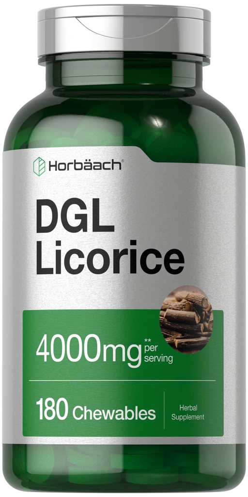 Horbäach DGL Licorice Chewable Tablets | 180 Count | Vegetarian and Non-GMO | Deglycyrrhizinated Licorice Root Extract