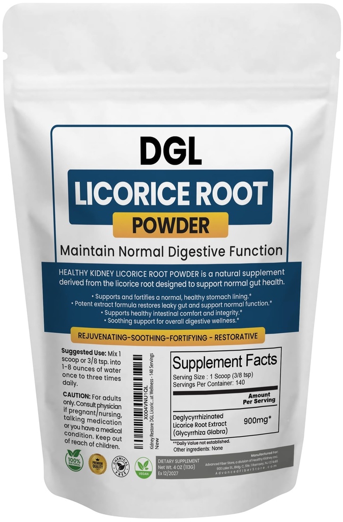 Kidney Restore DGL Licorice Root Powder Supplement - Made from Licorice Root Extract for Digestive Health and Gut Lining Support - Deglycyrrhizinated Mulethi Powder for Gut Wellness - 140 Servings
