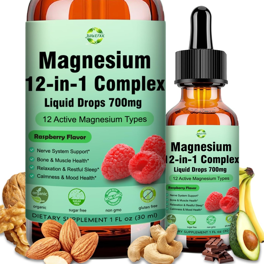 Magnesium 12 in 1 Complex Liquid Drops 700mg, High Absorption Magnesium Glycinate Citrate Malate Taurate & 8 Forms, Magnesium Complex Blend Supplement for Sleep Muscle Nerve Energy Heart Health
