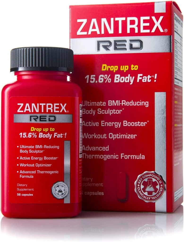 Zantrex Red Fat Burner " Active Energy Booster Suplemento Silenciosos Apoyos Body Sculpting, Aumento de Focus " Workout Performance ← 56 Capsules