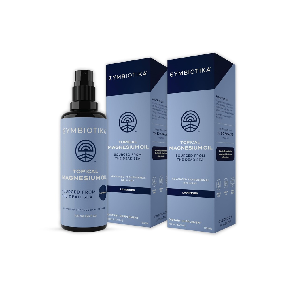 CYMBIOTIKA Topical Magnesium Oil Spray for Body, USA Made, Supplement for Leg Cramps, Muscle, Joint Health & Sleep Support, Includes Magnesium Chloride, Lavender Extract, Aloe Vera, 2pck (6.8 fl oz)