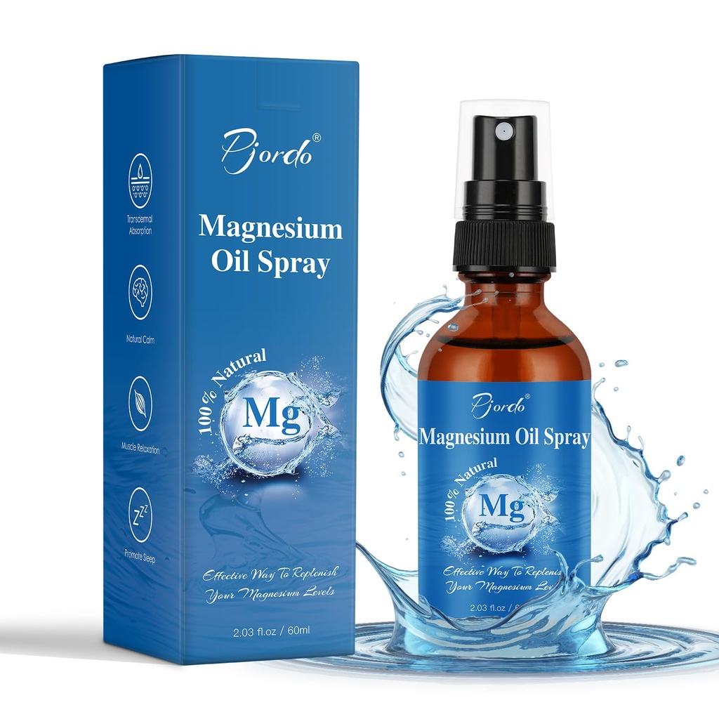 Pjordo Magnesium Oil Spray for Feet, Body & Sleep, 100% Pure & Natural Organic Topical Magnesium Chloride Oil Spray for Caring Body, Easy to Carry and Use, Rapidly Absorbed