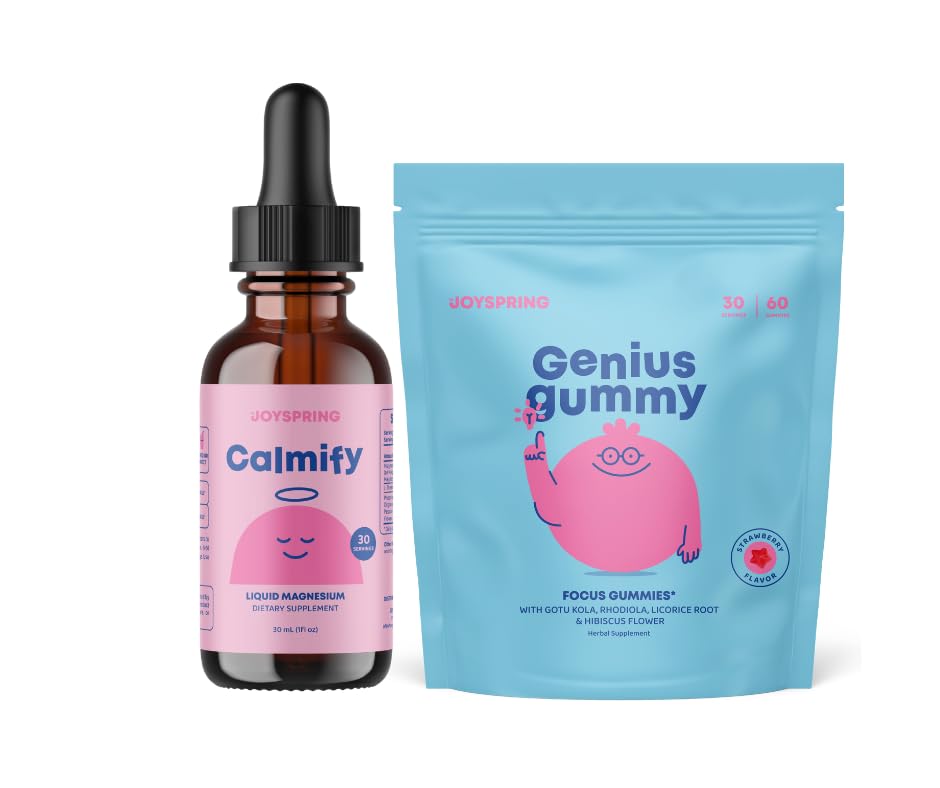 JoySpring Calmify & Genius Gummies Bundle | Naturally Sourced Kids Vitamins & Minerals | Non-Alcoholic, Sugar-Free Liquid Formula | Vegan & Vegetarian Liquid Drops and Gummies Supplement
