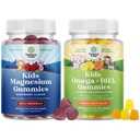 Bundle of Kids Magnesium Gummies - Calm Relaxing Mg Citrate Supplement with Raspberry Flavor and Kids DHA Omega 3 Gummies - Delicious Fish Free with Vegetarian 6 9 for Vision Brain & Immunity