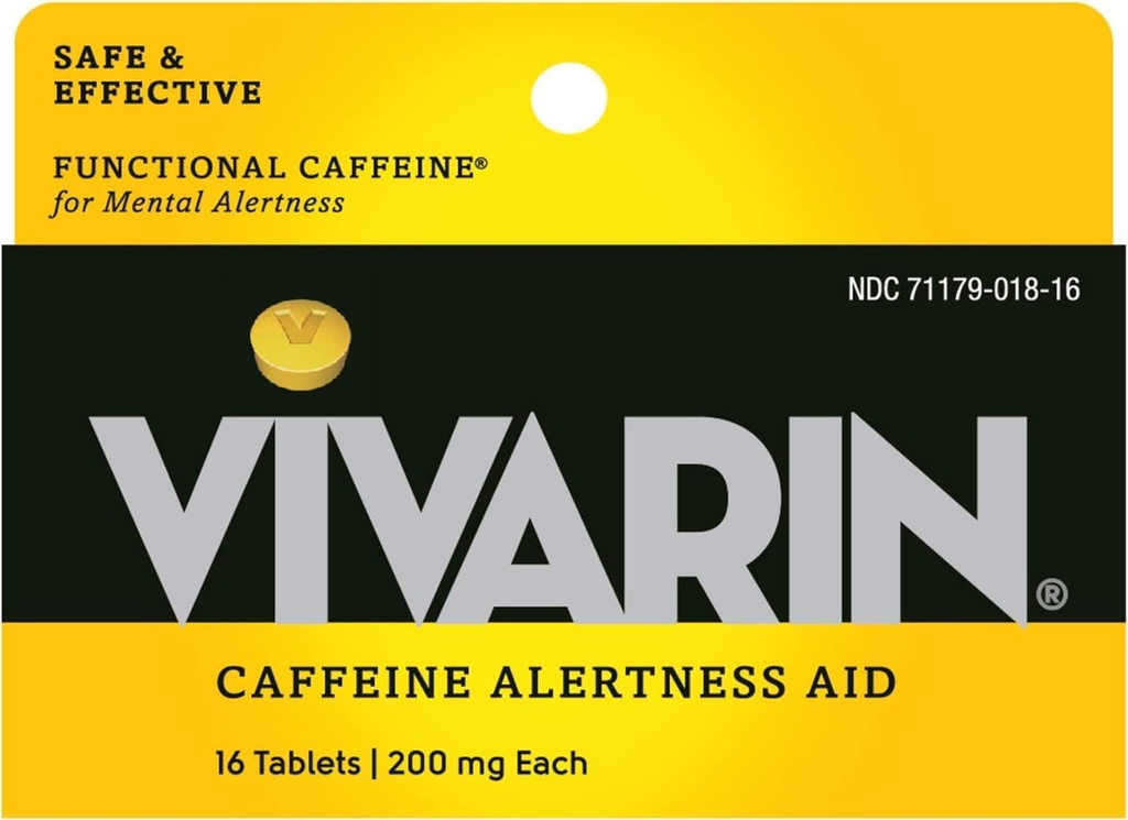 Vivarin, Caffeine Pills, 200mg Caffeine per Dose, Safely and Effectively Helps You Stay Awake, No Sugar, Calories o Hidden Ingredients, Energy Supplement, 16 Tablets (6 Pack)