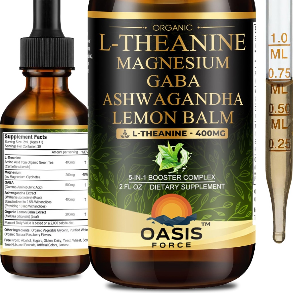 2 Pack L Theanine Drops, L-Theanine Supplement 400mg for Adults & Kids with GABA, Magnesium & Ashwagandha, Natural Sleep, Focus & Relaxation Support, Vegan, Alcohol-Free, Non-GMO, 4 FL OZ