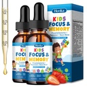 2 Pack Kids Focus and Attention Supplements with Phosphatidylserine, L-Theanine, Omega-3 & Magnesium Glycinate - Kids Brain Vitamins Liquid Drops - for Concentration, Memory, Sleep & Mood, Strawberry