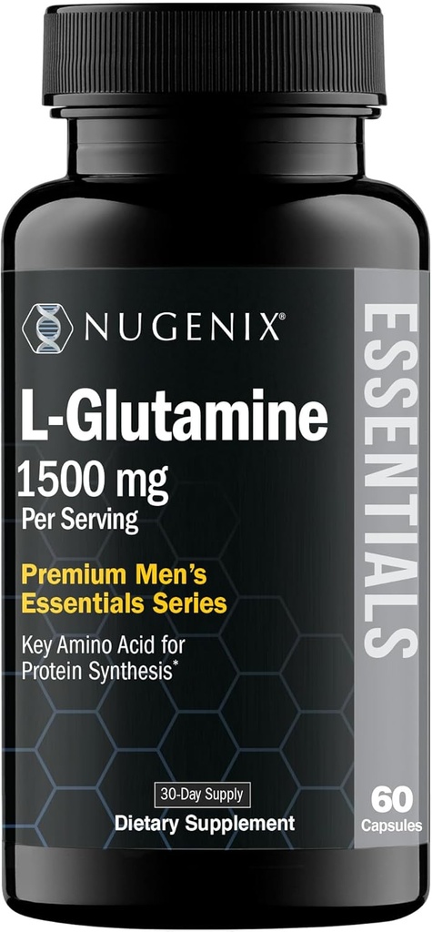 Nugenix Essentials L-Glutamine, 1500mg 100% Botanical L-Glutamine Amino Amino Acid, Protein Synthesis, Supports Cellular Function, 60 cápsulas