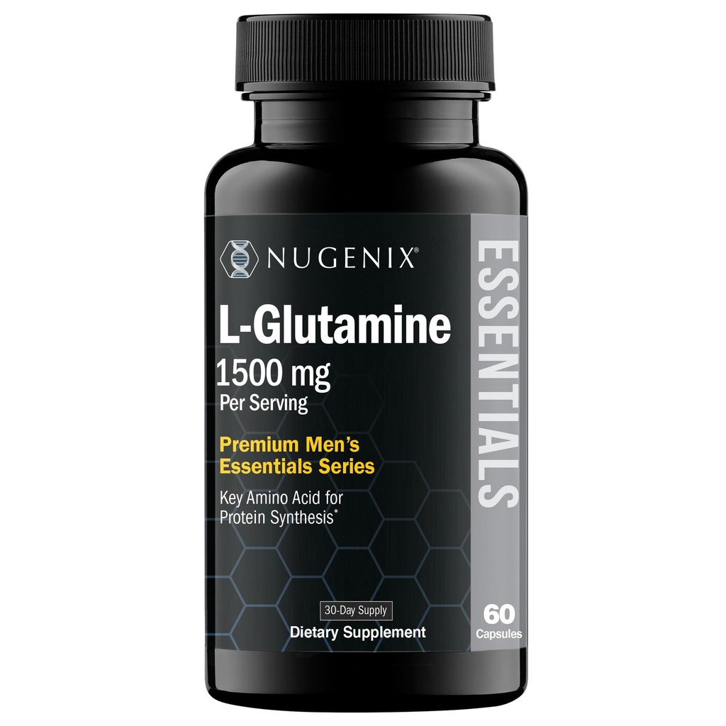 Nugenix Essentials L-Glutamine, 1500mg 100% Botanical L-Glutamine Amino Amino Acid, Protein Synthesis, Supports Cellular Function, 60 cápsulas