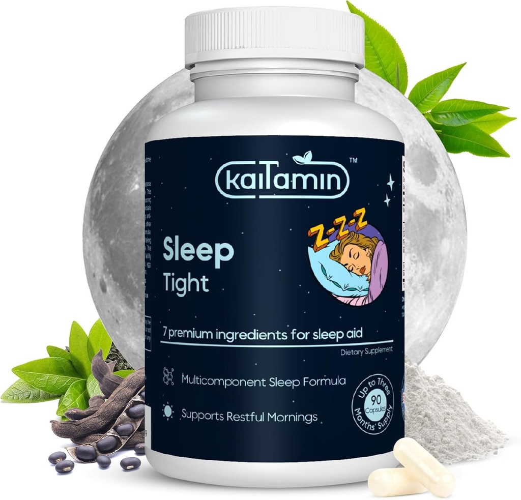 Melatonin Natural Sleep Aid, Theanine, 5-HTP, GABA, Mucuna pruriens, Phellodendron y Magnesium para Sleep &amp; Stress Support, 90 Capsules 45 Days Supply - 7 in 1 Sleep Aid