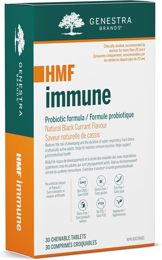 Genestra Marcas HMF Immune ← Suplemento Probiótico TENIDO 30 Tabletas Chewable ← Natural Negro Currant Flavor