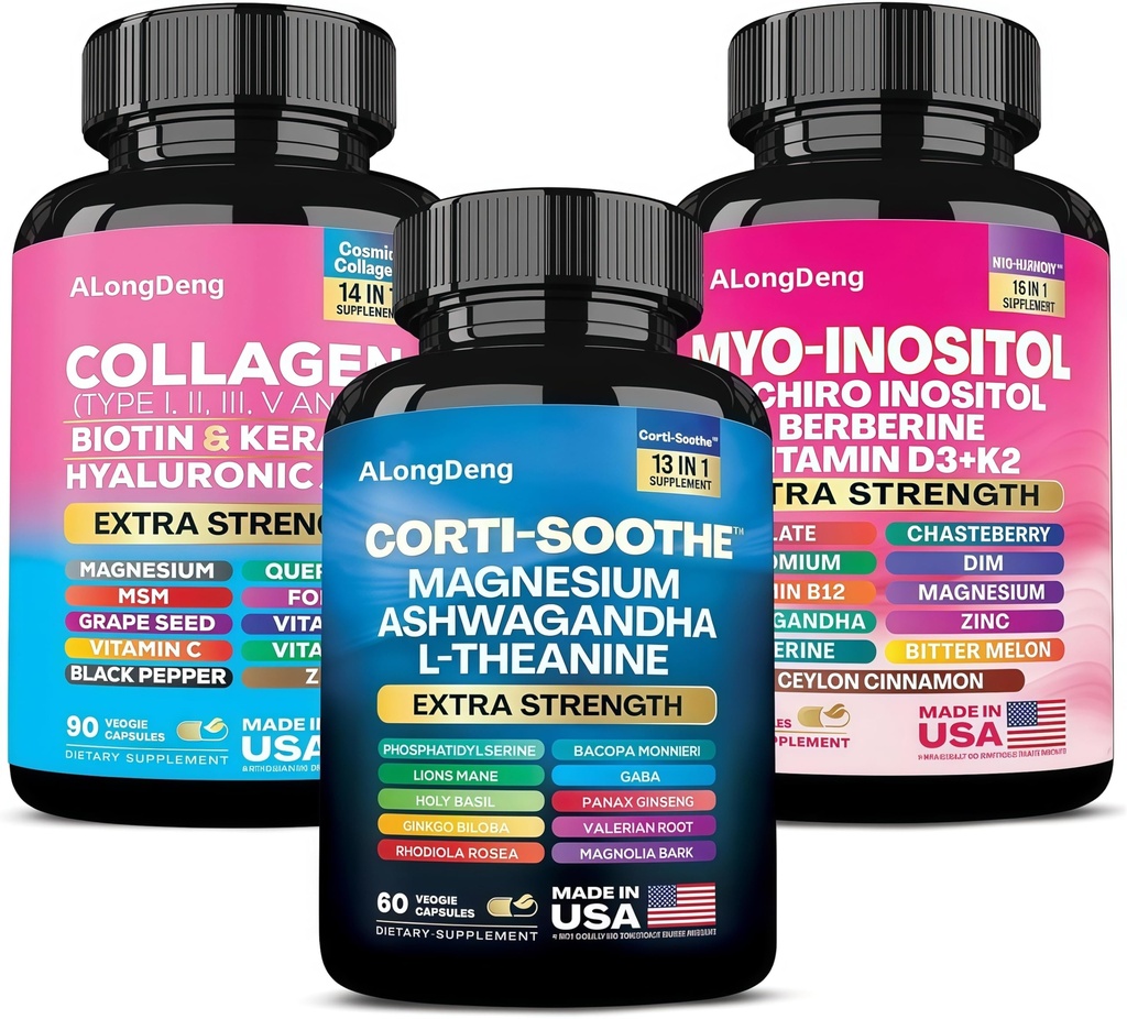 ALongDeng She Shines Set - Ultimate Women's All-in-One Supplement with Corti-Soothe, Myo-Inositol, Collagen & Extra Strength Ingredients