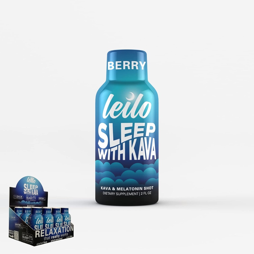 Leilo tóxico Sleep Shot w/Melatonin (3mg) &amp; Kava, GABA, Magnesium habit Liquid Supplement ← Sugar-Free ← Berry Flavored, 2 onzas, Pack of 12